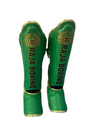 Raja Boxing LS-2 Slim Shin Guards in green, front view