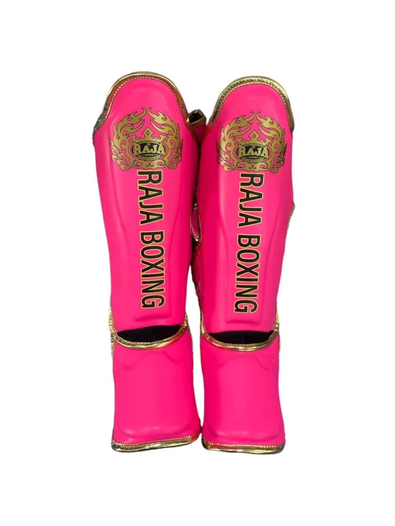 Raja Boxing LS-2 Slim Shin Guards in Pink, front view