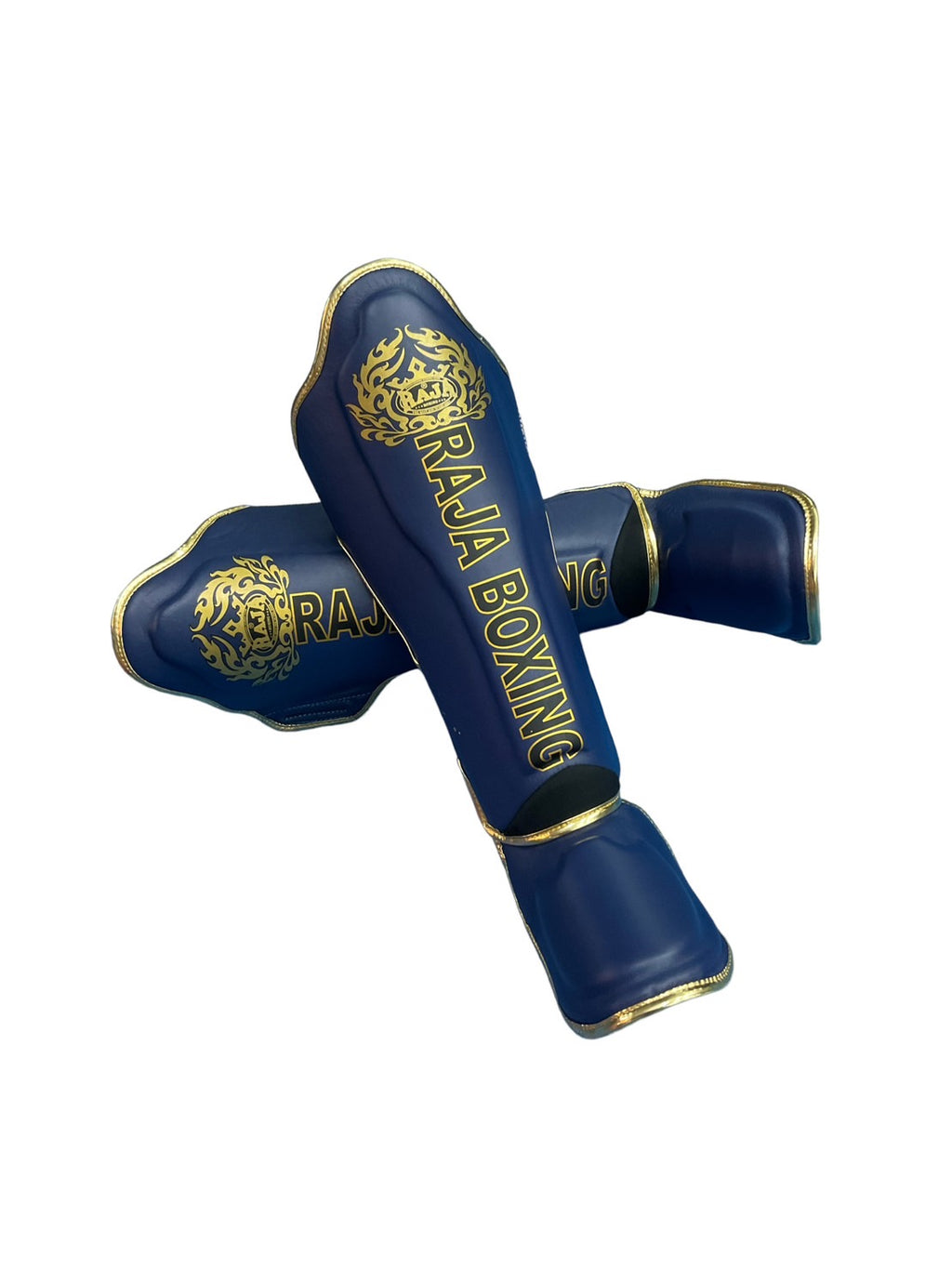 Raja Boxing LS-2 Slim Shin Guards in dark blue, full view