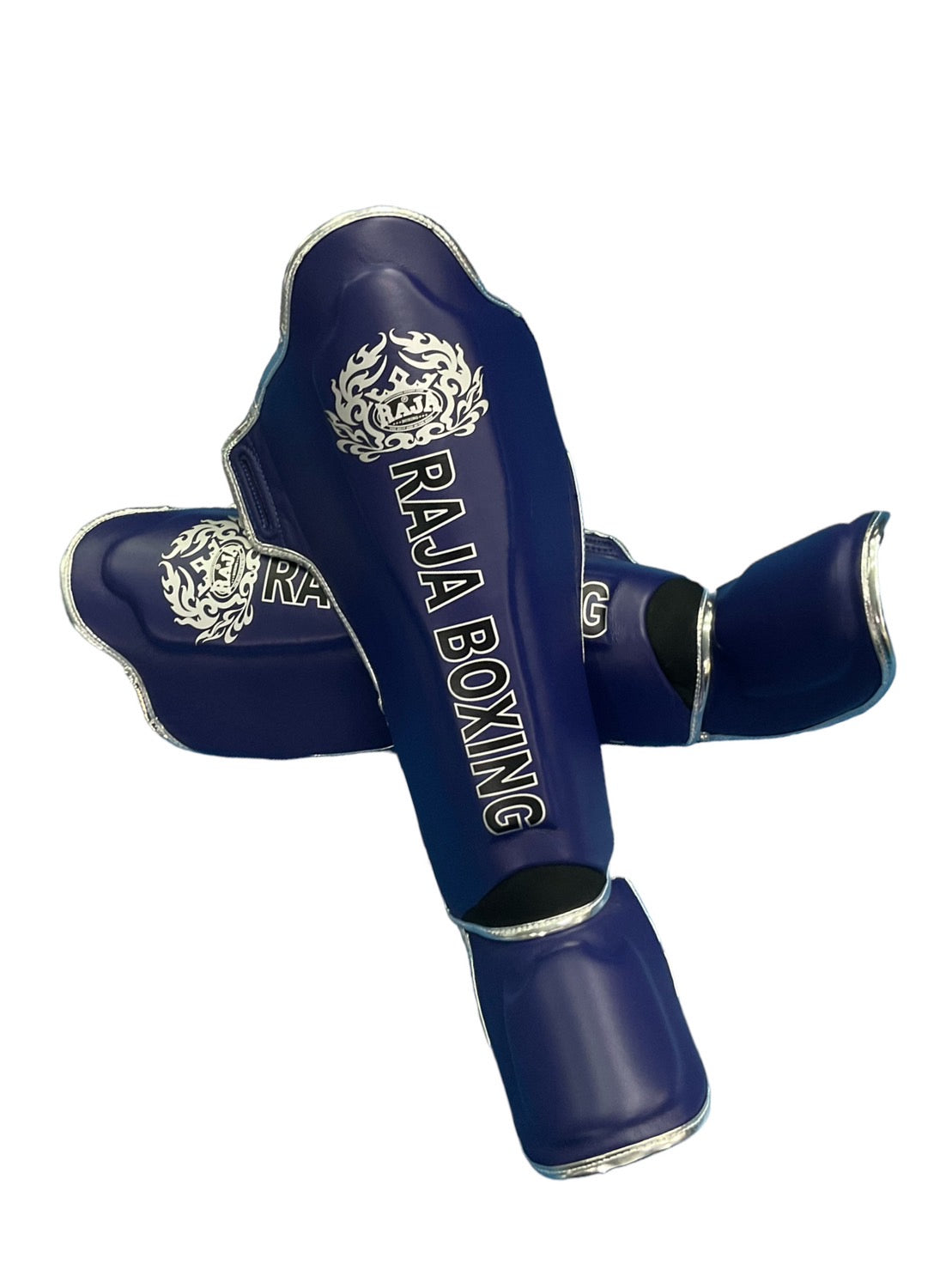 Raja Boxing LS-2 Slim Shin Guards in dark blue, front view