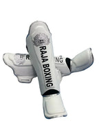 Raja Boxing LS-2 Slim Shin Guards in white, front view