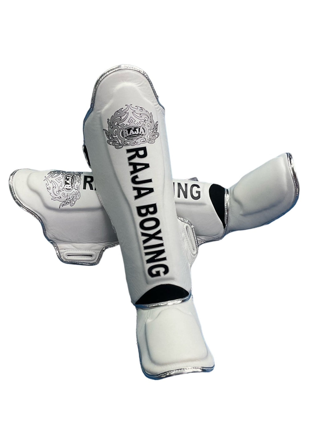 Raja Boxing LS-2 Slim Shin Guards in white, full view