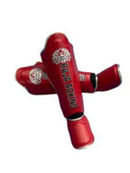 Raja Boxing LS-2 Slim Shin Guards in red, detail shot