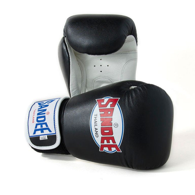 Sandee Authentic Velcro Boxing Gloves Black & White wrist strap