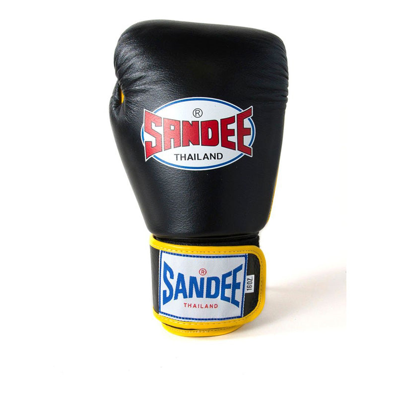 Sandee Authentic Velcro 2 Tone Boxing Gloves - Black & Yellow, side view