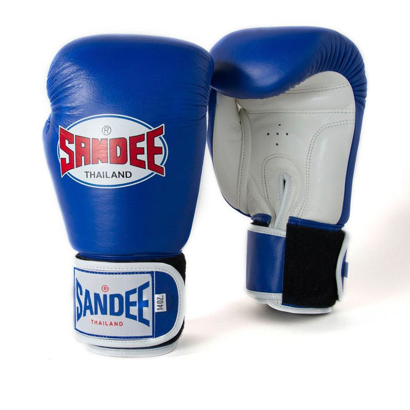 Sandee Authentic Two-Tone Velcro Boxing Gloves - Blue & White