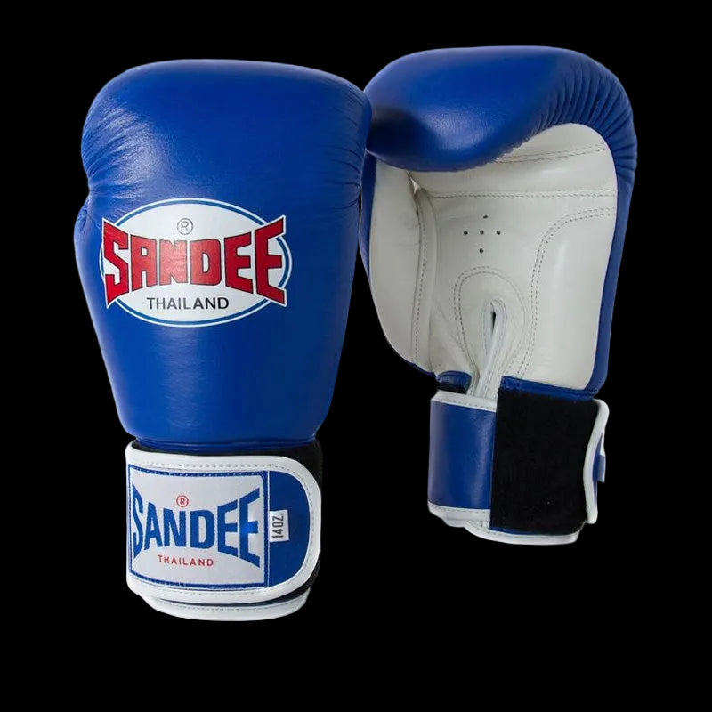 Sandee Authentic Two-Tone Velcro Boxing Gloves - Blue & White