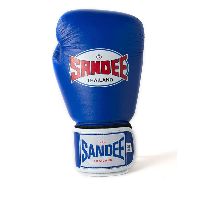 Sandee Authentic Two-Tone Velcro Boxing Gloves - Blue & White, side view