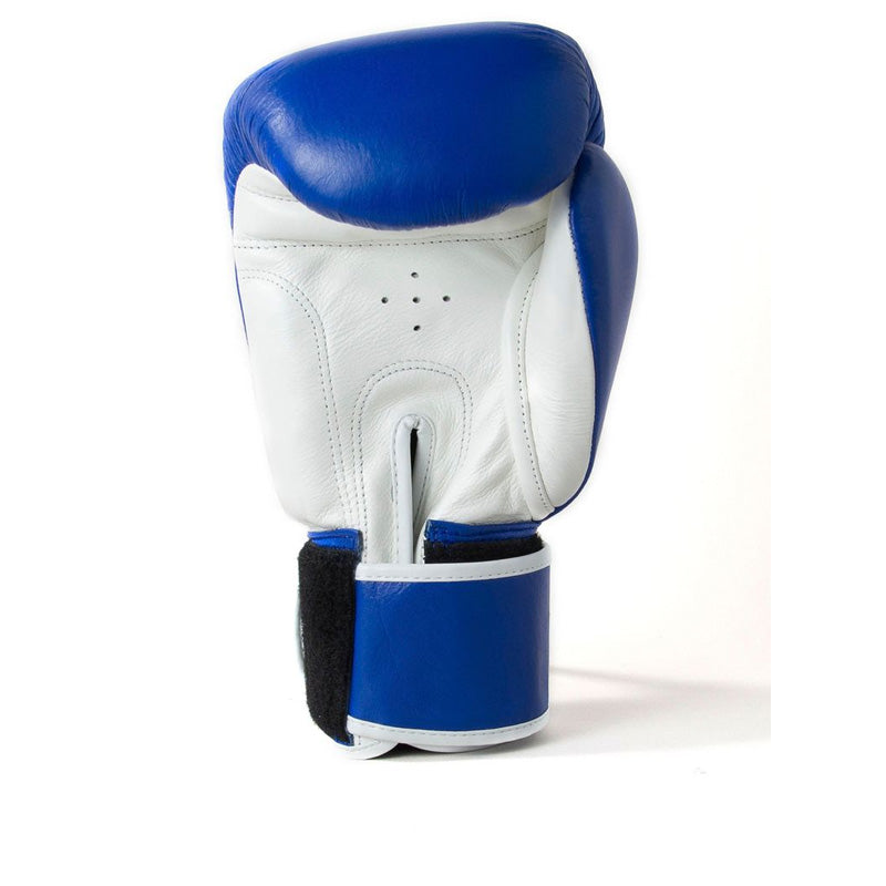 Sandee Authentic Two-Tone Velcro Boxing Gloves - Blue & White, palm view
