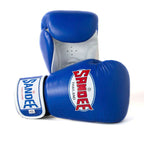 Sandee Authentic Two-Tone Velcro Boxing Gloves - Blue & White, wrist closure