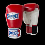 Sandee Authentic Velcro Boxing Gloves Red & White front view
