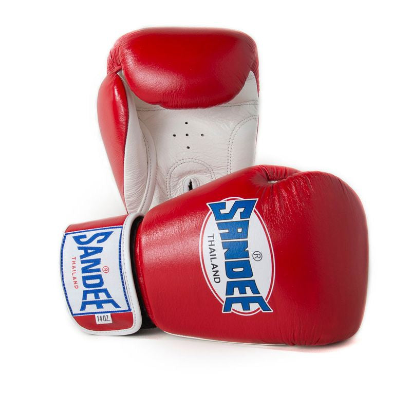 Sandee Authentic Velcro Boxing Gloves Red & White detail view