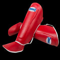 Close-up of Sandee Authentic Boot Shinguards Red & White material and stitching