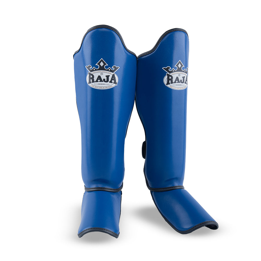 Raja Boxing Blue Shin Guards full view