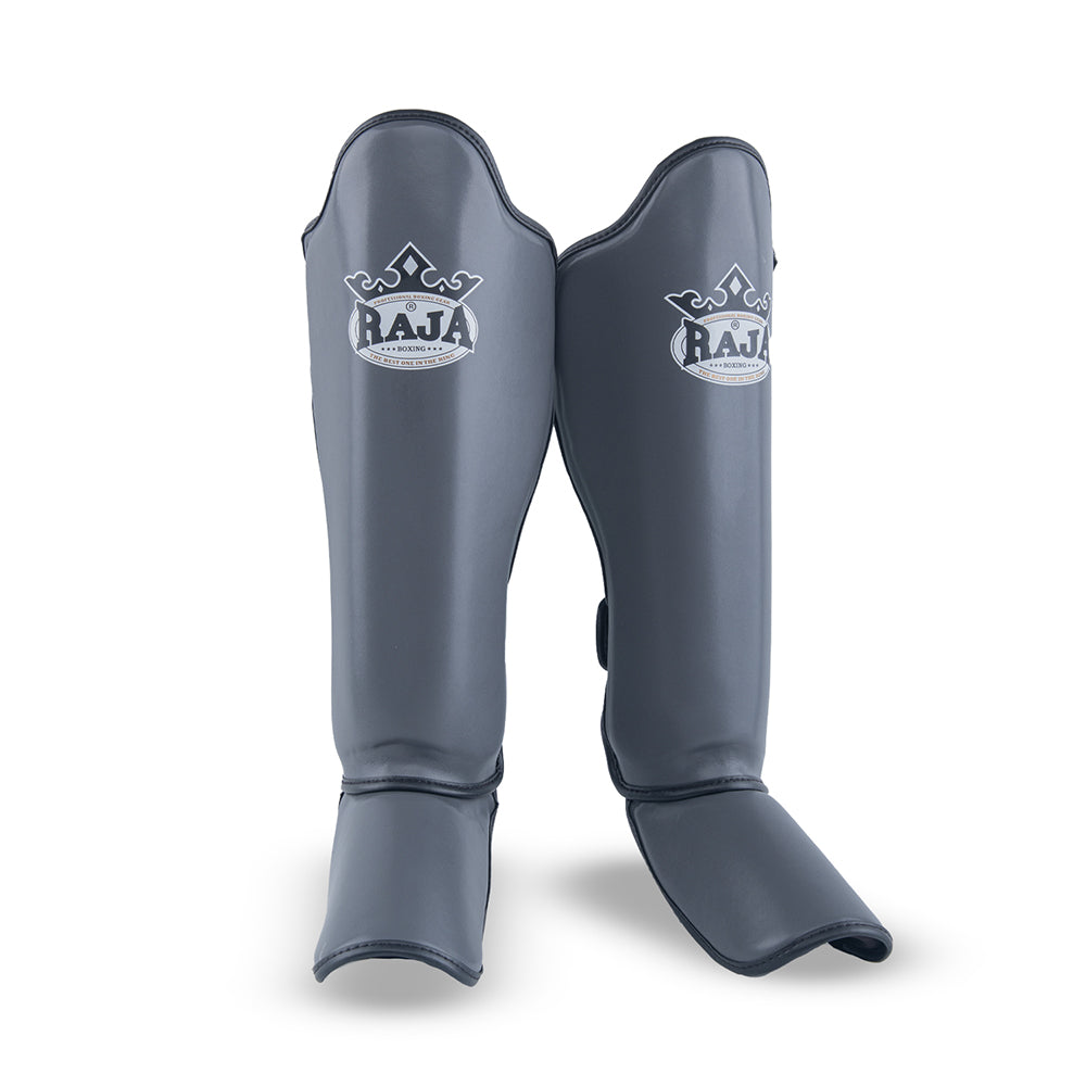Raja Boxing Lightweight Shin Guards in Gray, full view