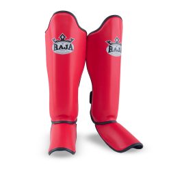 Raja Boxing Red Shin Guards, strap detail