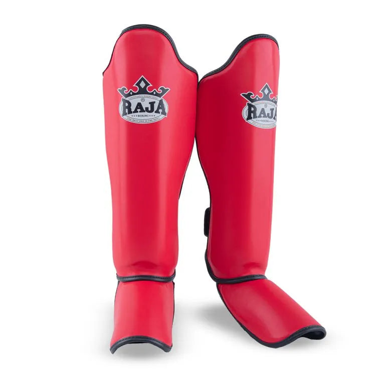 Raja Boxing Red Shin Guards, front view