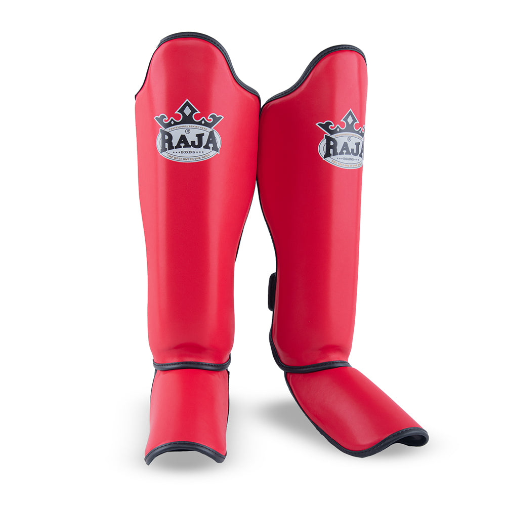 Raja Boxing Red Shin Guards, side view