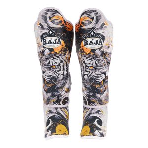 Raja Boxing Fancy Shinguards WhiteTiger, side view