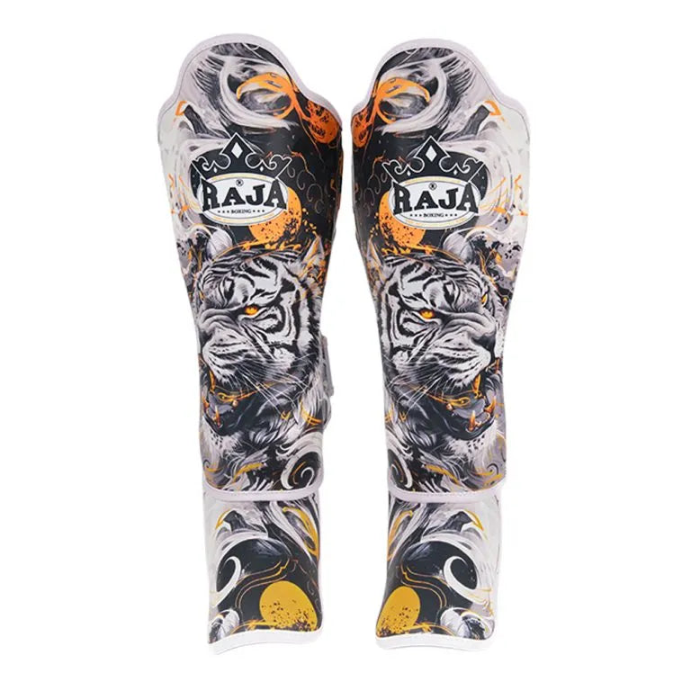 Raja Boxing Fancy Shinguards WhiteTiger, side view