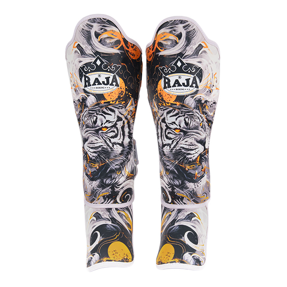 Raja Boxing Fancy Shinguards WhiteTiger, side view