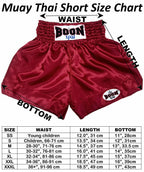 BOON Sport Muay Thai Shorts size guide chart