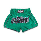Raja Boxing RTB29-1 Muay Thai Shorts in green, detail shot