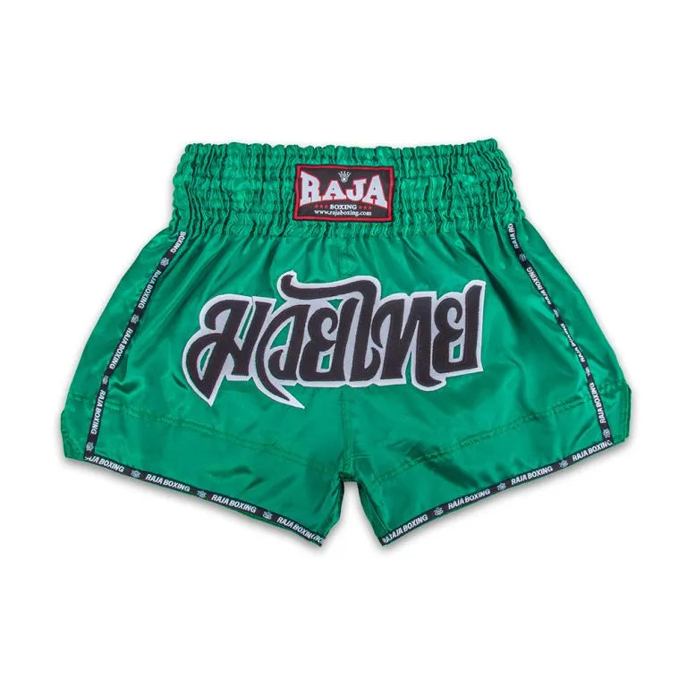 Raja Boxing RTB29-1 Muay Thai Shorts in green, front view