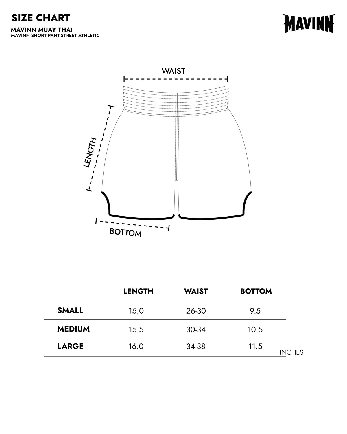 MAVINN Shorts Size Chart