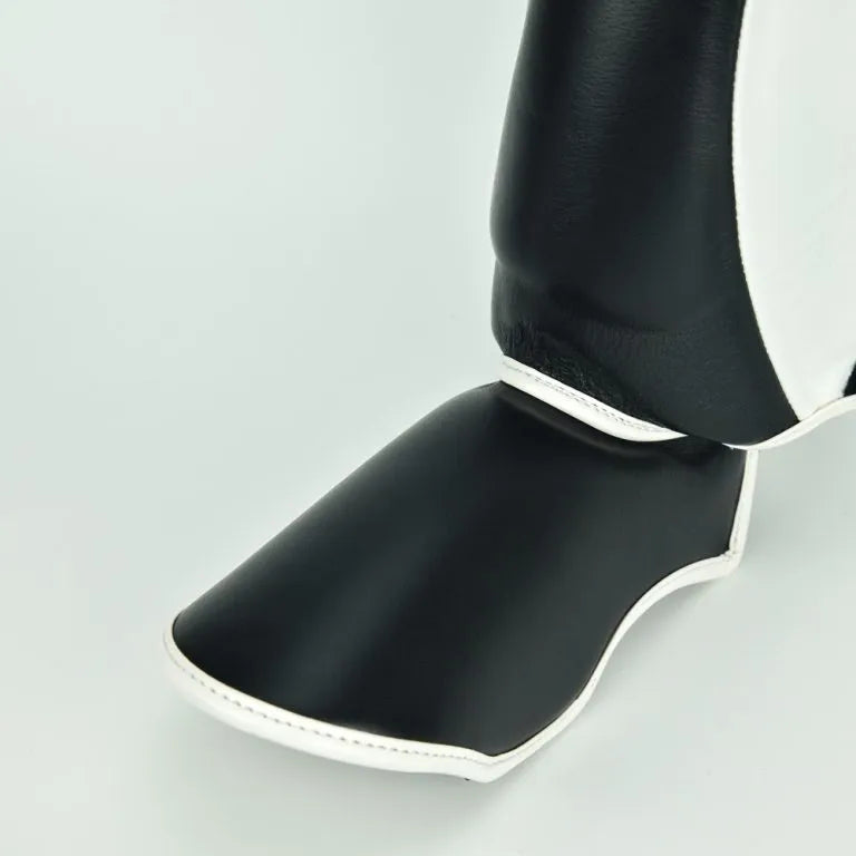 Raja Boxing Shin Guards, rear view showing straps and instep protection