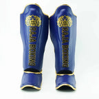 Raja Boxing LS2 Lightweight Shin Guards in blue, side view.