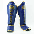 Raja Boxing LS2 Lightweight Shin Guards in blue, front view.