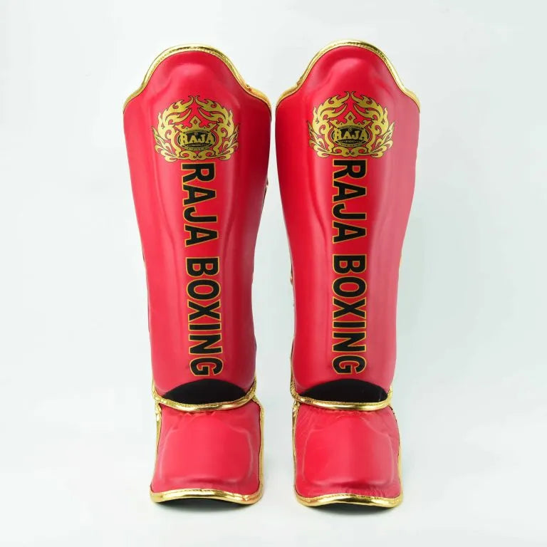 Raja Boxing LS2 Lightweight Shin Guards in red, side view