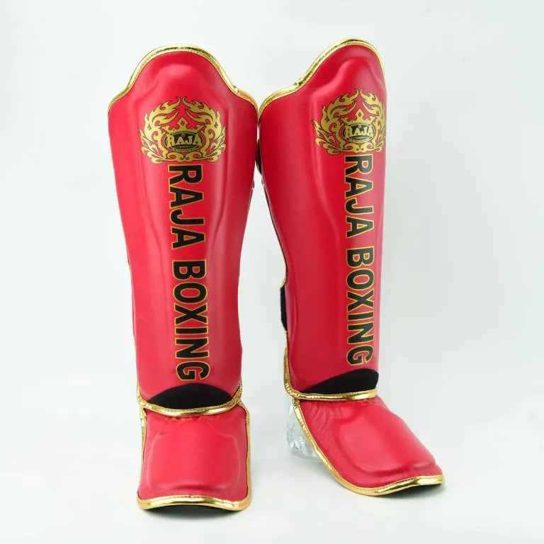 Raja Boxing LS2 Lightweight Shin Guards in red, front view