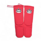 Raja Boxing Cotton Shin Guards in red, front view