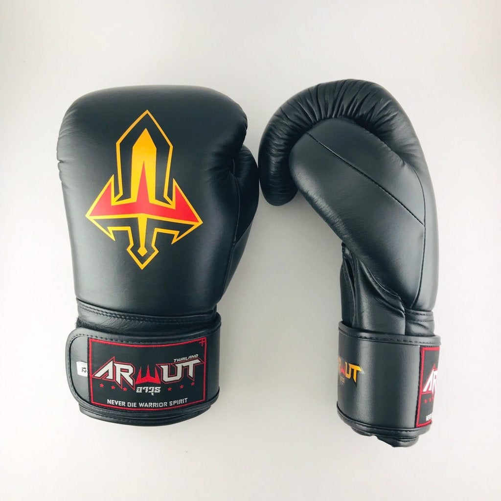 Arwut Black Edition Muay Thai Boxing Gloves BG2 - Black - front side view | Muay Thai Gear