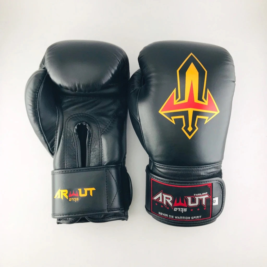 Arwut Black Edition Muay Thai Boxing Gloves BG2 - Black - back front view | Muay Thai Gear