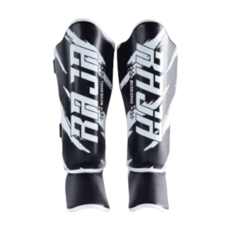 Raja Boxing RGV-1-3 Shin Guards in purple, front view
