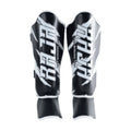 Raja Boxing RGV-1-3 Shin Guards in purple, front view