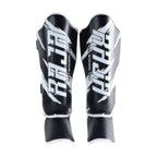 Raja Boxing RGV-1-3 Shin Guards in purple, front view