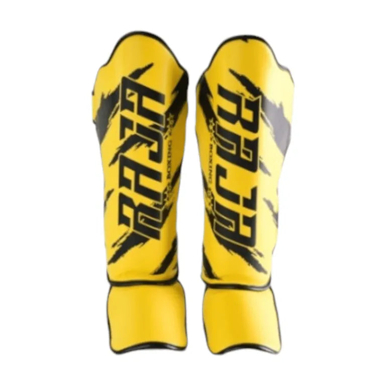 Raja Boxing RGV-1-3 Shin Guards in purple, pair view
