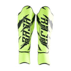 Raja Boxing RGV-1-3 Shin Guards in purple, close-up of shin protection