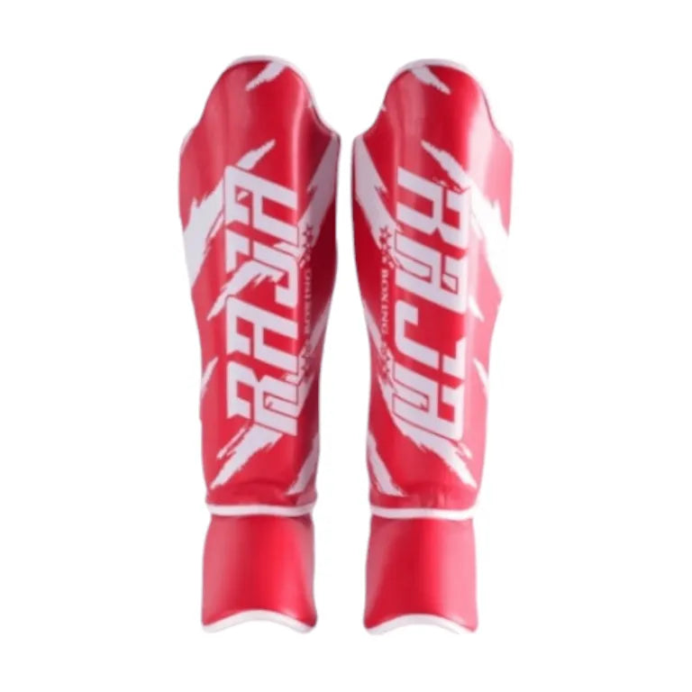 Raja Boxing RGV-1-3 Shin Guards in purple, close-up of instep protection