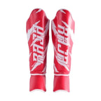 Raja Boxing RGV-1-3 Shin Guards in purple, close-up of instep protection