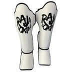 Raja Boxing Lightweight Shin Guards V4 in white, front view