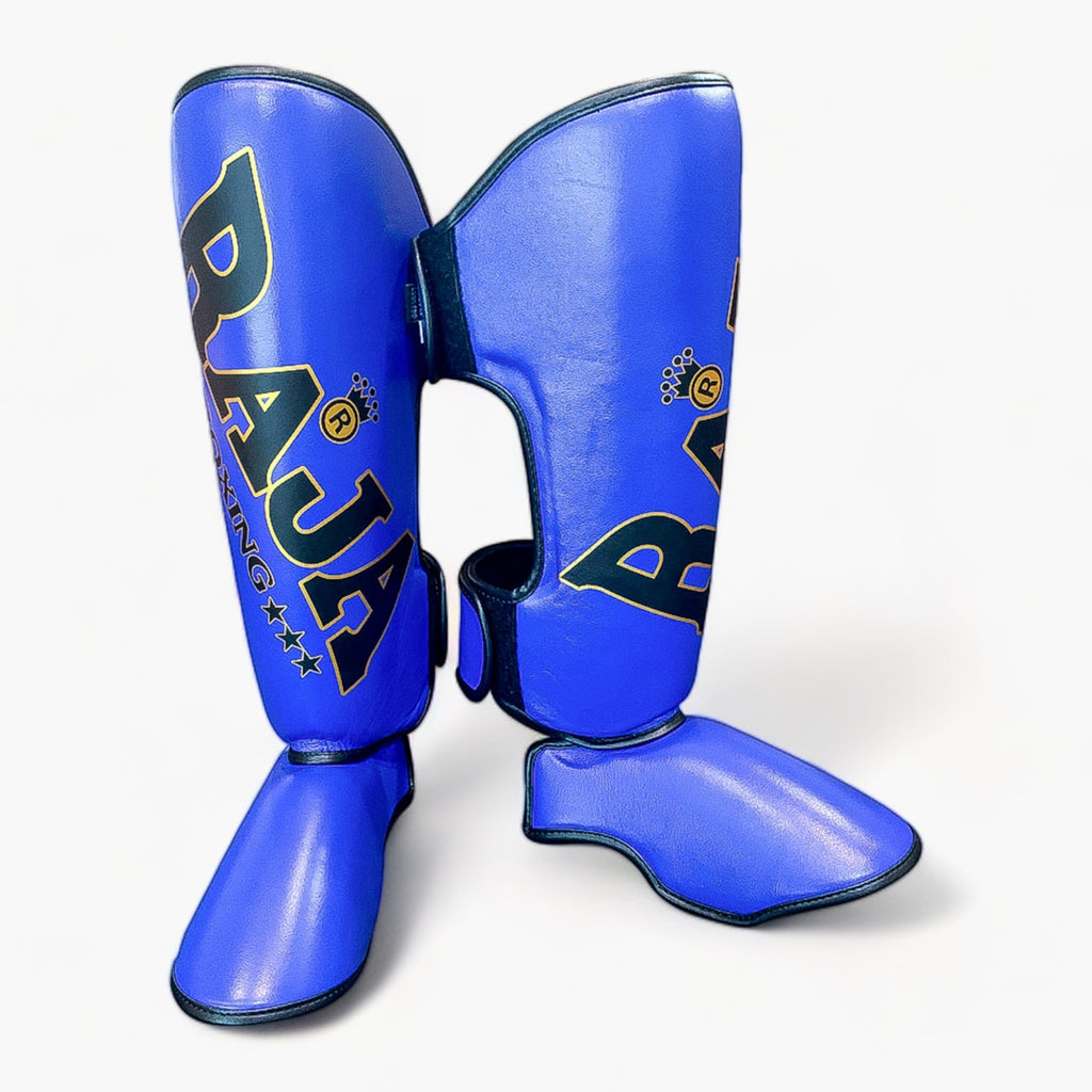 Raja Boxing Standard Shin Guards in blue, full view