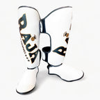 RAJA BOXING Standard Shin Guards in White, full view