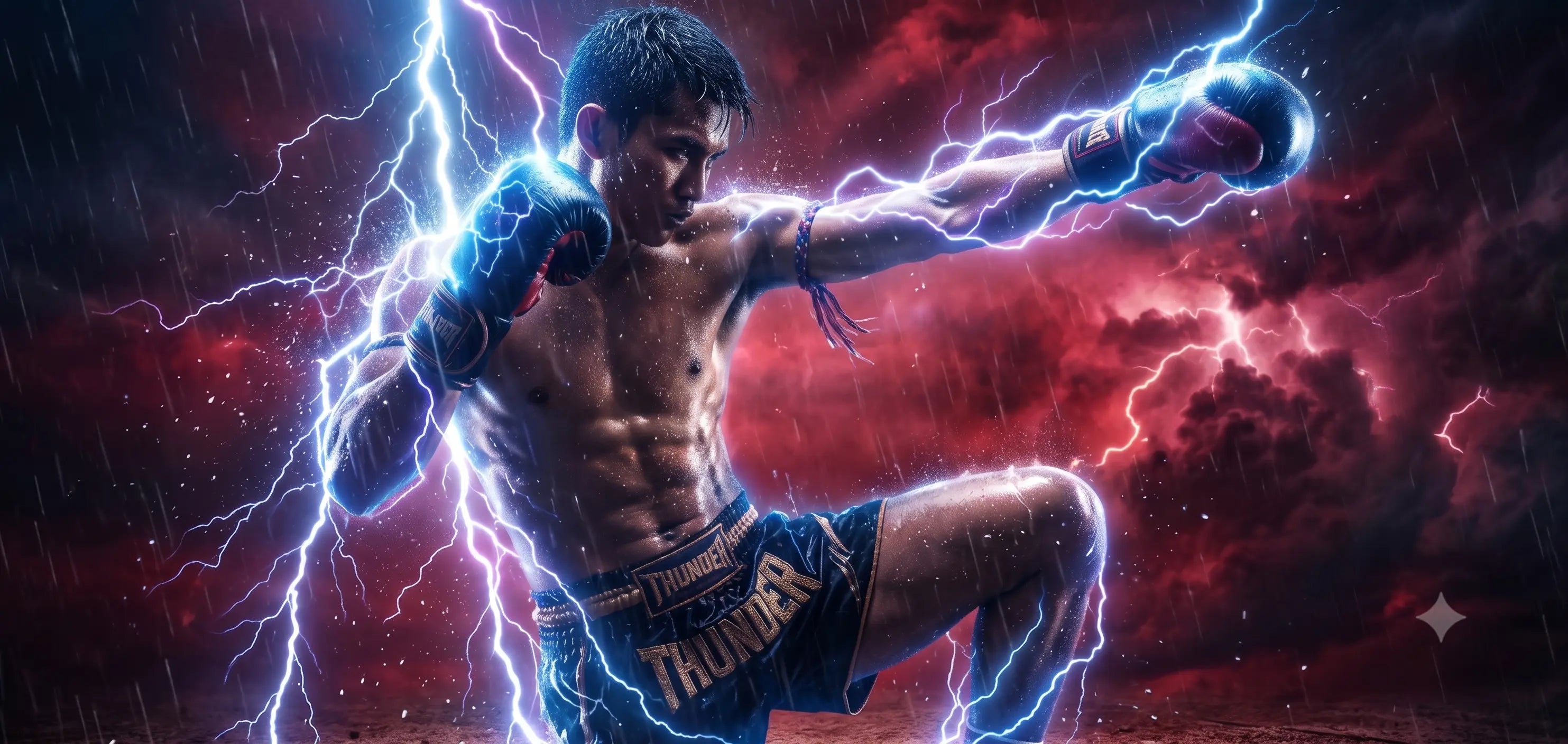 Muay Thai fighter training in authentic Thai equipment